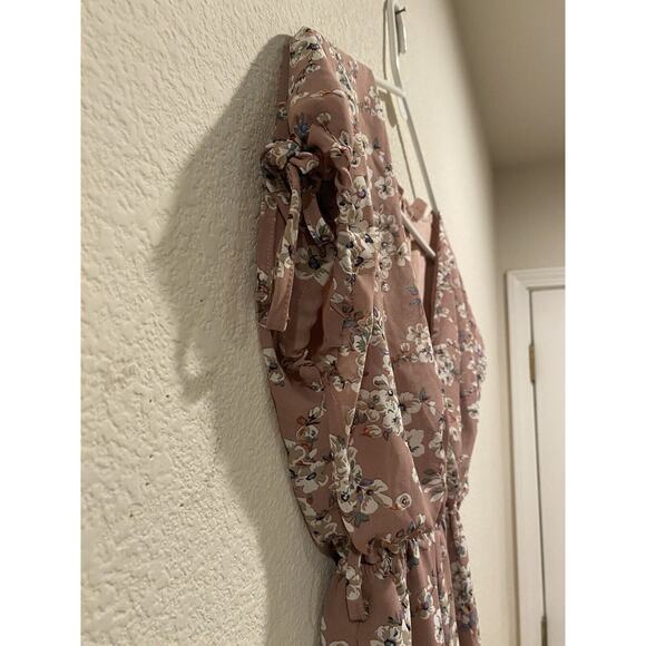 Showpo Mauve Floral V-Neck Side Ties Short Sleeve Elastic Waist Jumpsuit Size 2 - Picture 8 of 8